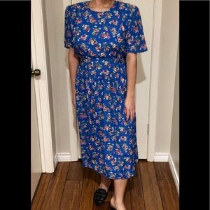 Vintage Lisa II Blue Floral Midi Dress Size 12